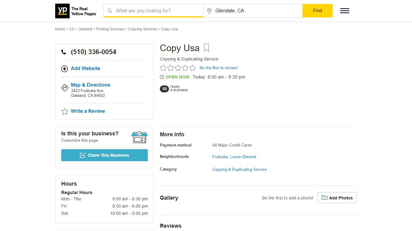 Copy Usa 3423 Fruitvale Ave, Oakland, CA 94602 - YP.com